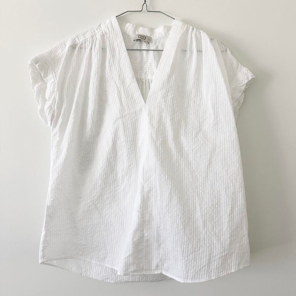 AYR casual Cotton gauze weave light relaxed v-neck tunic blouse small luxury